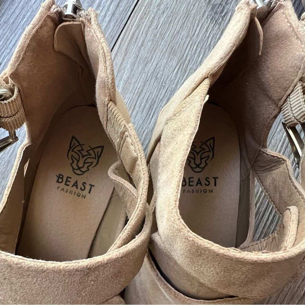 Beast Fashion Ankle Boots Cutout Buckle Strap Beige Booties Size 7.5 - Picture 3 of 6